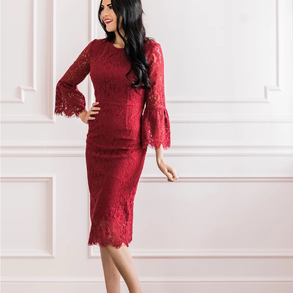 Rachel Parcell Elegant Red Lace Midi Dress